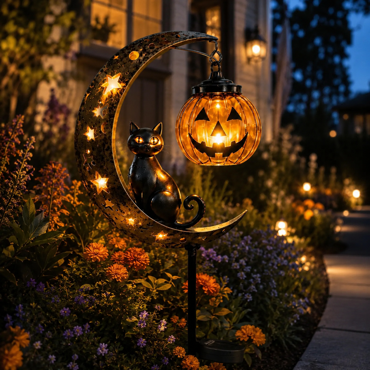 PumpkinMoon - Warm Glow · Weather-Resistant · Easy Stake Setup